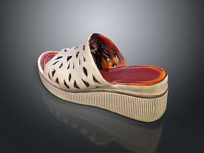 Stylish Women's Perforated Platform Slippers with Golden Sole and Red Insole 3d model