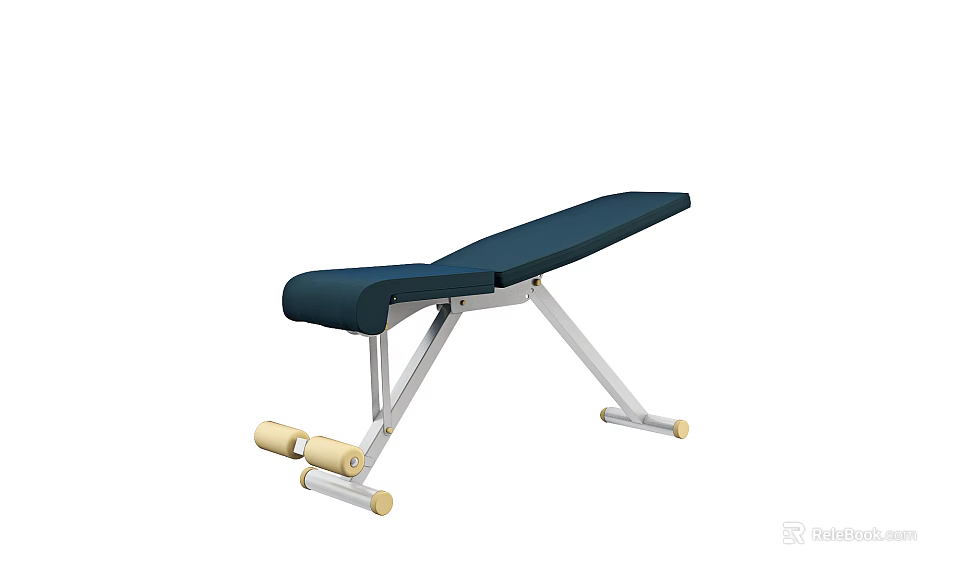 Dark Blue Padded Sports Equipment Bench With Silver Metal Frame And Mobile Wheels 3d model 