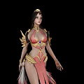 Game Movie Character In Gorgeous Pink Red Outfit With Golden Ornaments And Long Hair