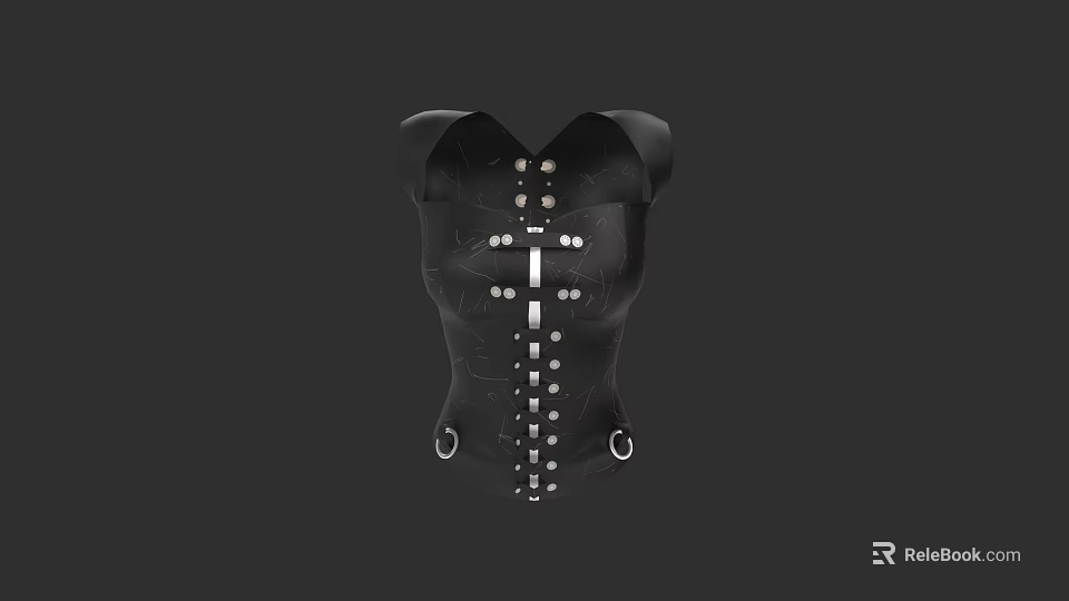 Black Leather Corset With Metal Studs And Front Lacing Design For Women Fashion 3d model 