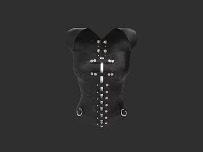 Black Leather Corset With Metal Studs And Front Lacing Design For Women Fashion 3d model
