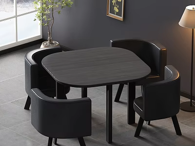Modern Black Round Dining Table And Four Chairs Set For Indoor Space 3d model