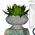 Decorative Ornament Set With Four Floral Frames Green Plant Blue White Vases Black Candle Holders