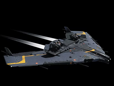 Futuristic Black Aircraft With Yellow Stripes Long Wings And Dual Cockpits 3d model