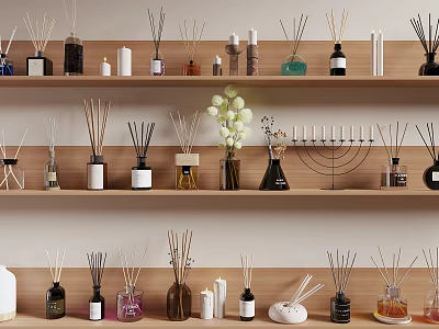 Shelf Display of Diverse Perfume Cosmetic Products 3d model