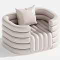Light Beige Modern Single Sofa With Rounded Shape And Pleated Details 3d model