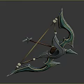 Elegant Fantasy Elven Bow Weapon With Intricate Crystal Design And Decorative Arrow
