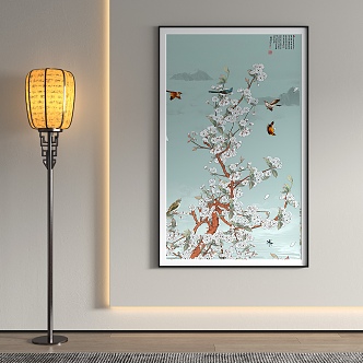 Chinese style Morandi flower and bird painting lily painting traditional Chinese painting porch painting 3d model