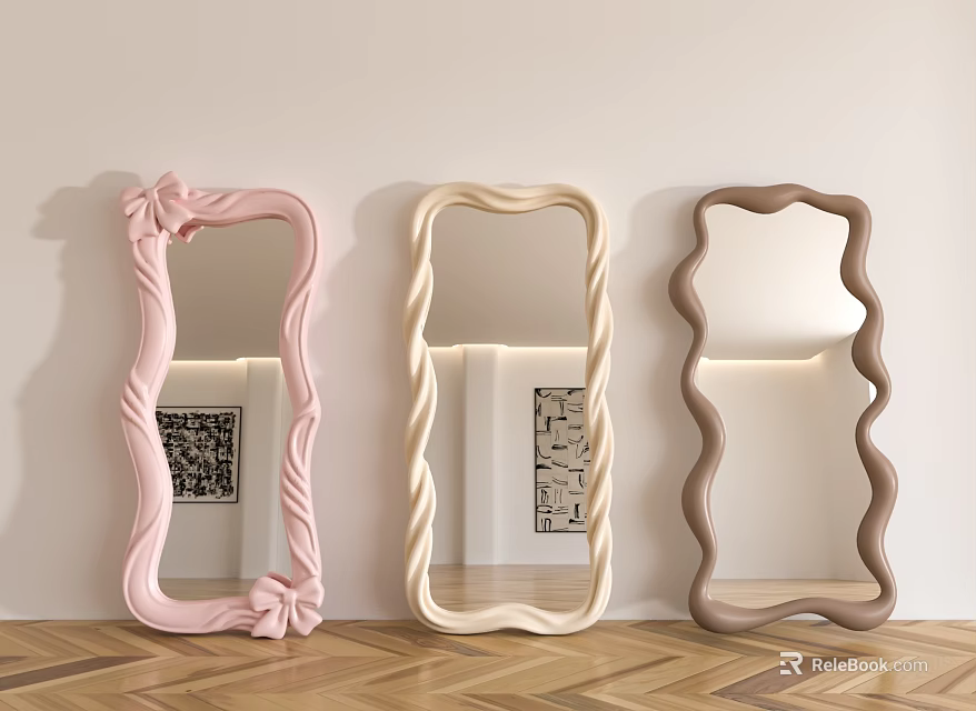 Pastel Colored Decorative Mirrors With Unique Curved Frames For Modern Home Interior 3d model 