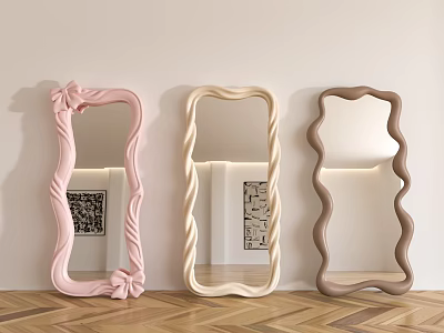 Pastel Colored Decorative Mirrors With Unique Curved Frames For Modern Home Interior 3d model