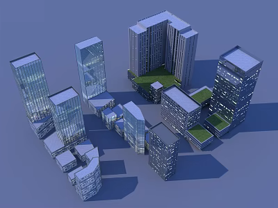Modern Urban Building Complex With High Rise Glass Facades Green Rooftops And Open Spaces 3d model