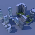 Modern Urban Building Complex With High Rise Glass Facades Green Rooftops And Open Spaces