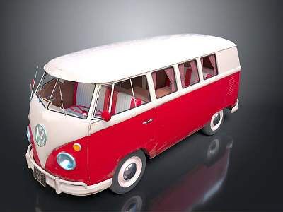 Volkswagen Classic Red and White Bus Vintage Exterior Design With Shiny Reflection 3d model