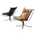 Modern Leather Leisure Chairs Black And Brown With Yellow Cushion On Metal Swivel Base