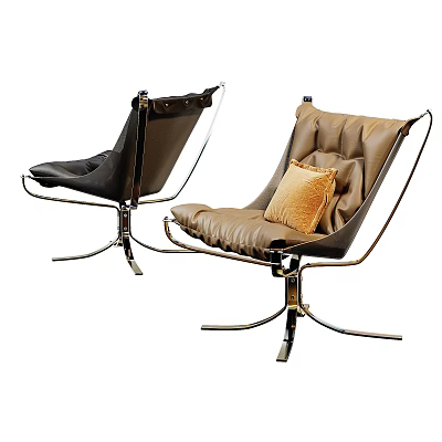 Modern Leather Leisure Chairs Black And Brown With Yellow Cushion On Metal Swivel Base 3d model