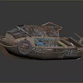 Old Weathered Wooden Boat And Rusted Metal Roof Shed With Floor Mats