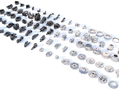 Industrial Equipment Metal Parts Including Bolts Nuts And Bearings On White Background 3d model