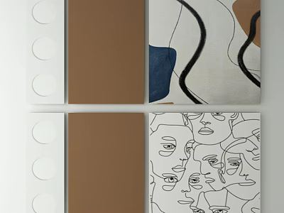 Modern Abstract Wall Art With Brown Blue Tones And Line Face Designs 3d model