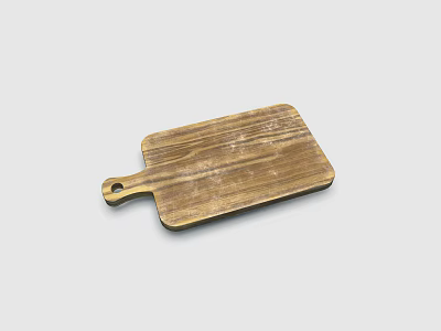 Wooden Cutting Board With Handle And Natural Wood Grain Surface 3d model