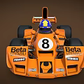 Orange Racing Car With Beta Branding Helmet Tires And Number 8