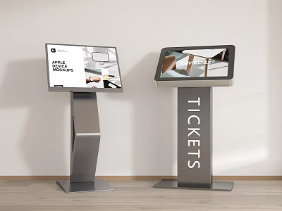 Modern Self Service Kiosks Showing Info Maps and Tickets with Digital Screens 3d model