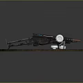 Two Black Long Guns on a Wooden Round Platform with Blue and White Peeling Paint