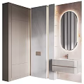 Sleek Modern Bathroom Vanity With Oval Mirror And Marble Wall Design