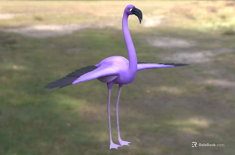 Pink Flying Lizard Reptile With Spread Wings Standing On Green Grassland 3d model 