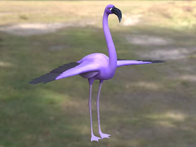 Pink Flying Lizard Reptile With Spread Wings Standing On Green Grassland 3d model