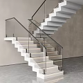 Modern Staircase with White Steps Glass Railings and LED Understep Lighting