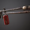 Improvised Weapon With Rusty Metal Pipes Red Canisters And Components