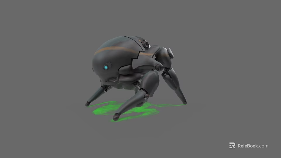 Futuristic Black Metallic Mechanical Spider Design With Green Glowing Base 3d model 