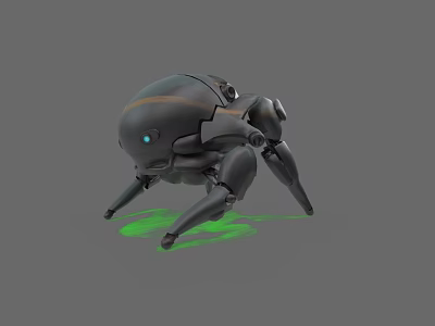 Futuristic Black Metallic Mechanical Spider Design With Green Glowing Base 3d model