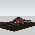 Traditional Ancient Chinese Architecture With Red Pillars Curved Eaves And Colorful Paintings Near Trees