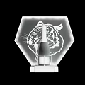 Champagne Bottle And Wine Glass With Golden Hexagonal Tiger Trophy