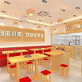 Restaurant with Good Soup Simple Noodles Freshly Cooked Beef Rice Wooden Tables and Red Seats