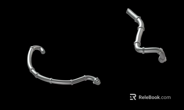 Two Silver Curved Metal Pipes With Bent Design On Black Background 3d model 