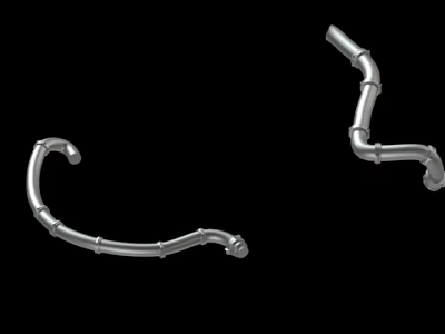 Two Silver Curved Metal Pipes With Bent Design On Black Background 3d model