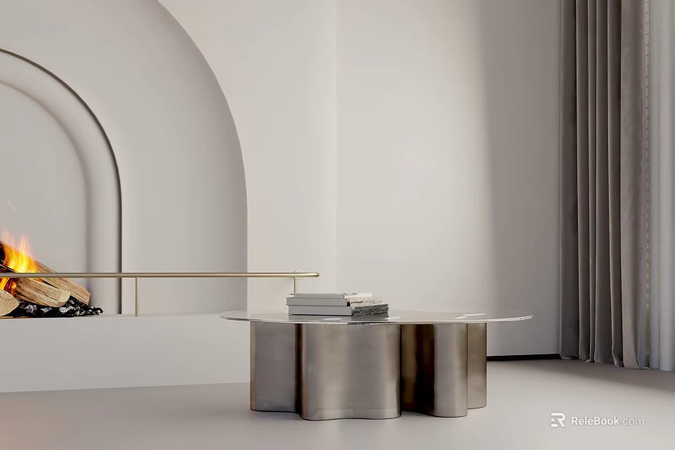 Elegant Modern Round Metal Coffee Table In Living Room With Decorative Accents 3d model 