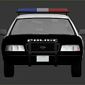 Black And White Police Car With Blue Red Emergency Lights And Badge
