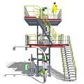 Industrial Equipment With Multi Level Platform Yellow Railings Staircase And Operator