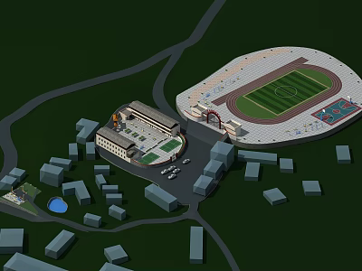 A Bird's Eye View of Modern Football Stadium Cultural Sports Center Activity Planning 3d model