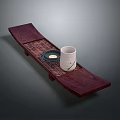 Dark Wooden Long Tray With Woven Texture Holding White Cup And Dark Plate
