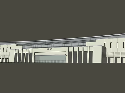 Modern Large Building Exterior With Horizontal Facade Glass Windows And Column Supports 3d model
