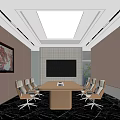 Modern Conference Room Interior Design With Meeting Table Chairs Large Screen TV And Wall Painting