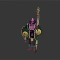 Detailed Mystical Fantasy Character In Purple Robe With Staff And Shield