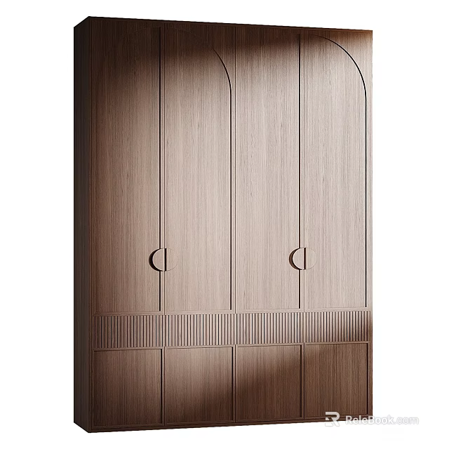 Contemporary Wooden Wardrobe Design With Arched Doors Round Handles And Natural Wood Surface 3d model 