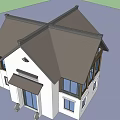 White Exterior Detached Villa With Dark Roof Large Glass Windows Balcony And Stone Lion Decorations