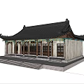 Traditional Chinese Architecture with Classic Curved Roof Overhanging Eaves And Carved Wooden Windows