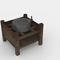 Rustic Wooden Small Stool With Gray Cushion And Open Frame Structure